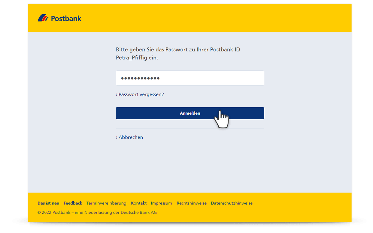 Geben Sie das Pass­wort zu Ihrer Postbank ID ein.