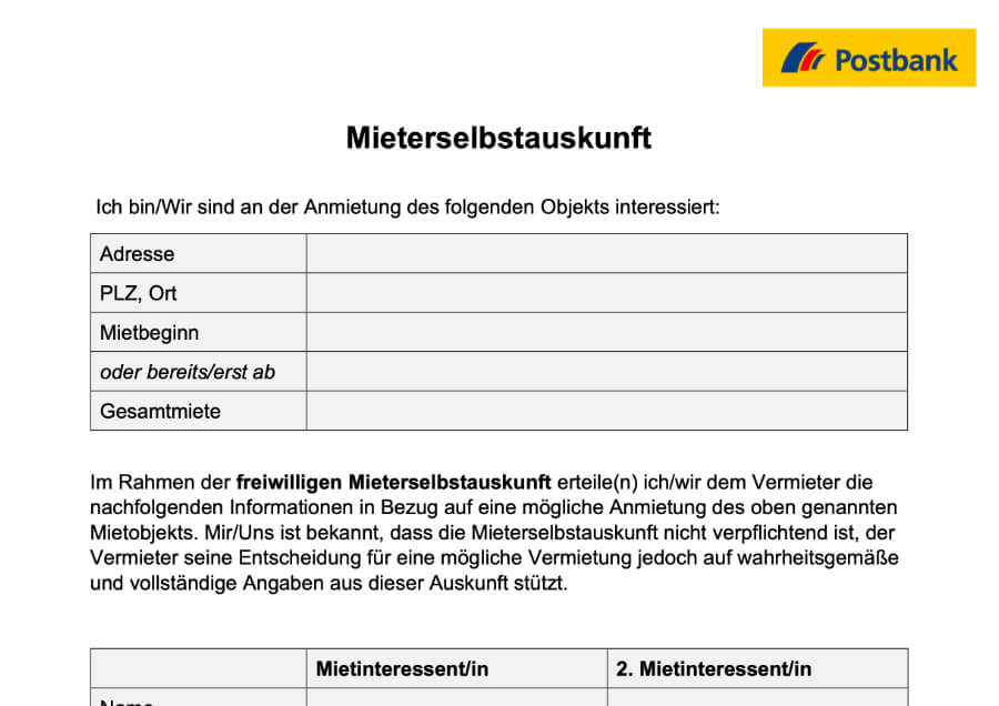 Mieterselbstauskunft kostenlos herunterladen