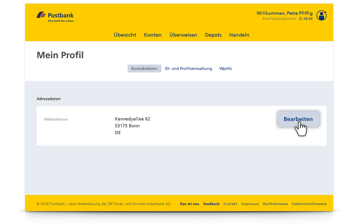 „Kontaktdaten“ auswählen