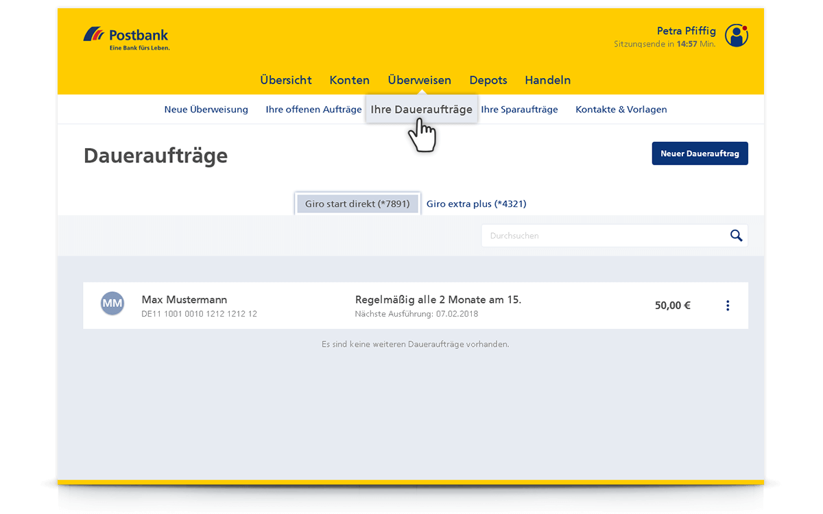 Eingerichtete Daueraufträge anzeigen lassen