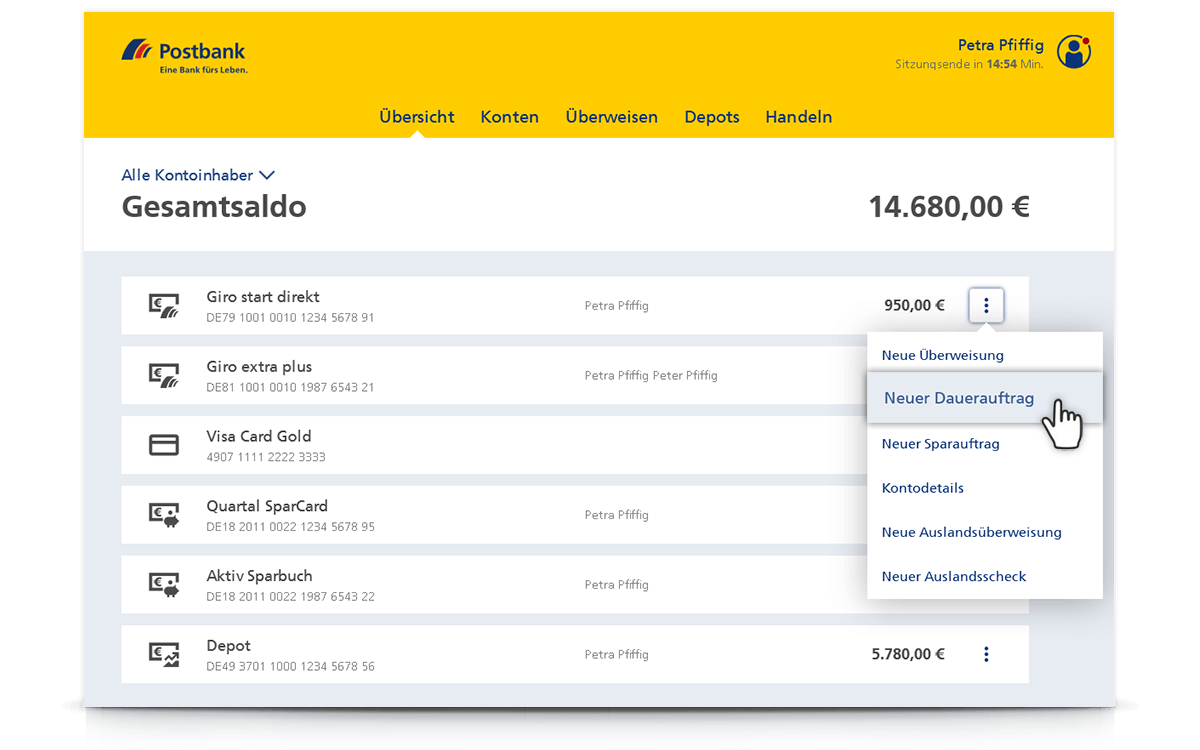 „Neuer Dauerauftrag“ auswählen