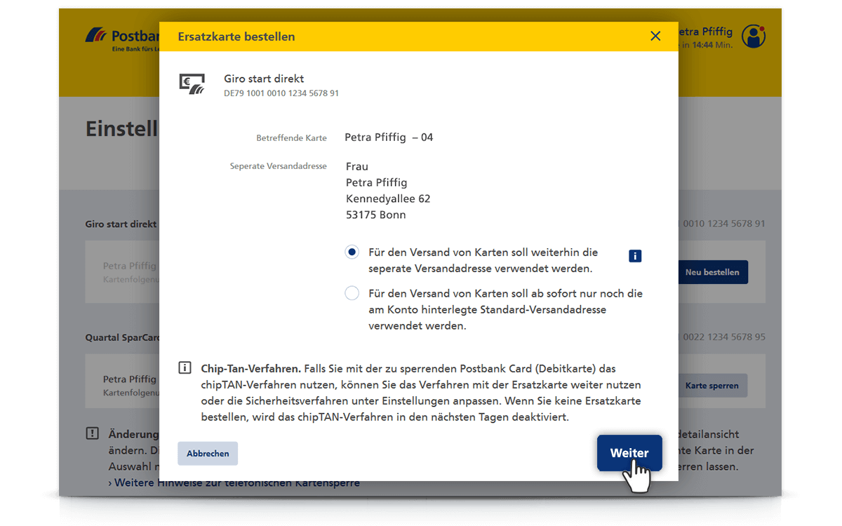 Versandadresse auswählen