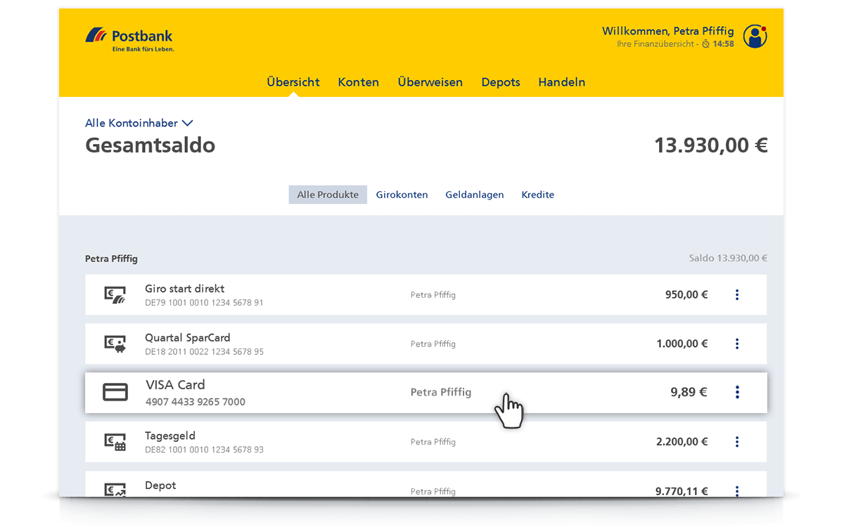 Kreditkarte auswählen