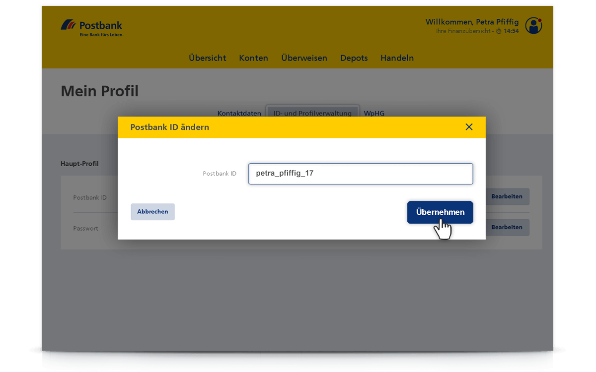 Neue Postbank ID eingeben